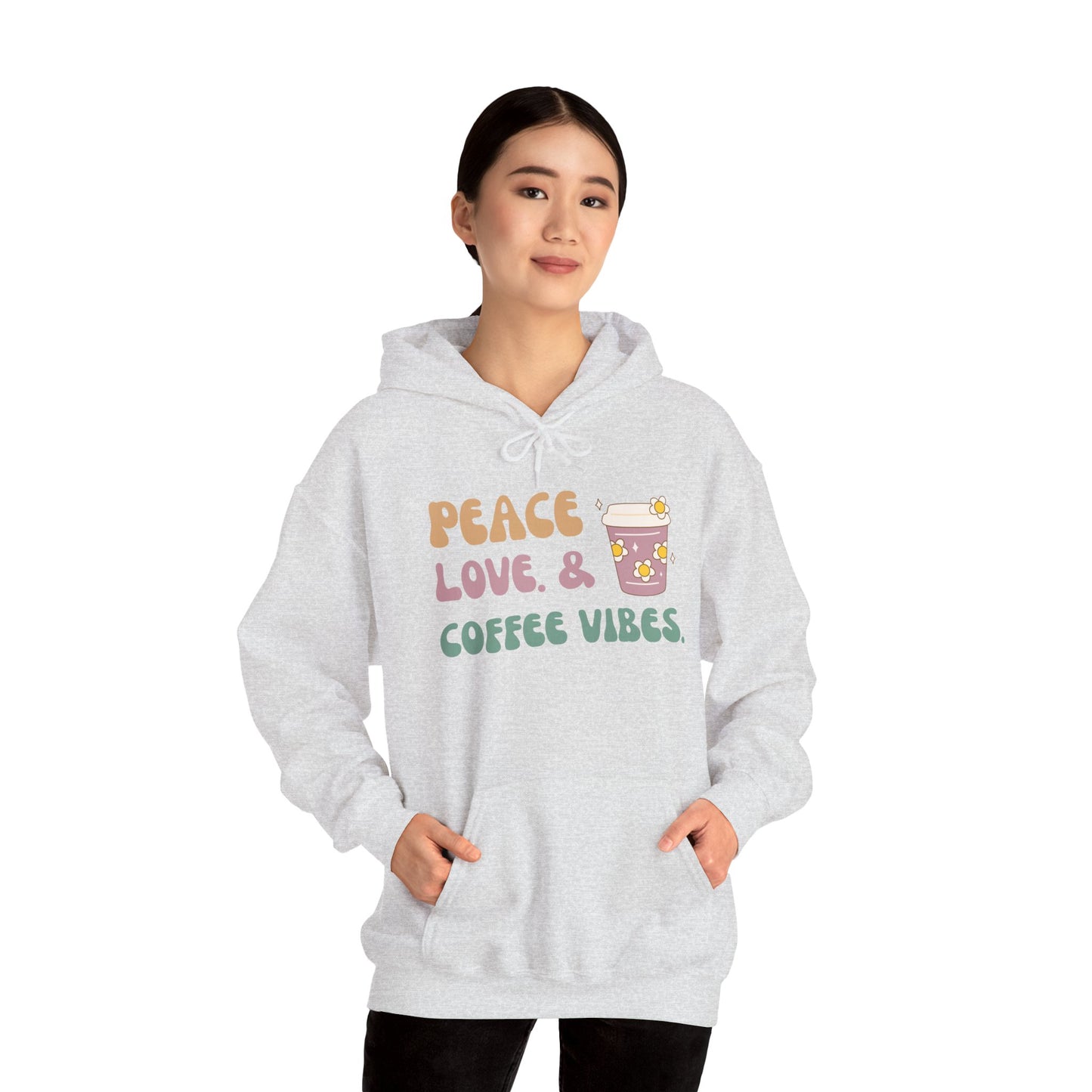 Peace Love and Coffee Vibes Unisex Heavy Blend™ Hooded Sweatshirt