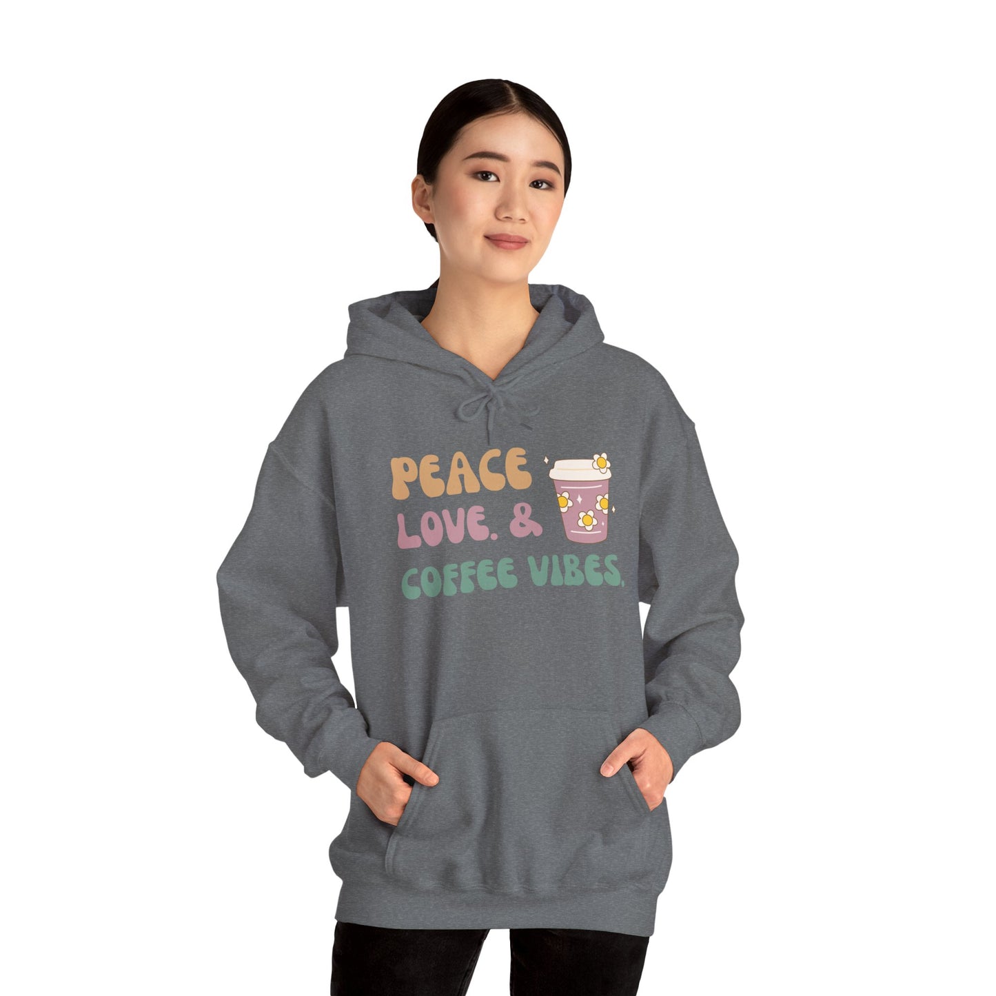 Peace Love and Coffee Vibes Unisex Heavy Blend™ Hooded Sweatshirt