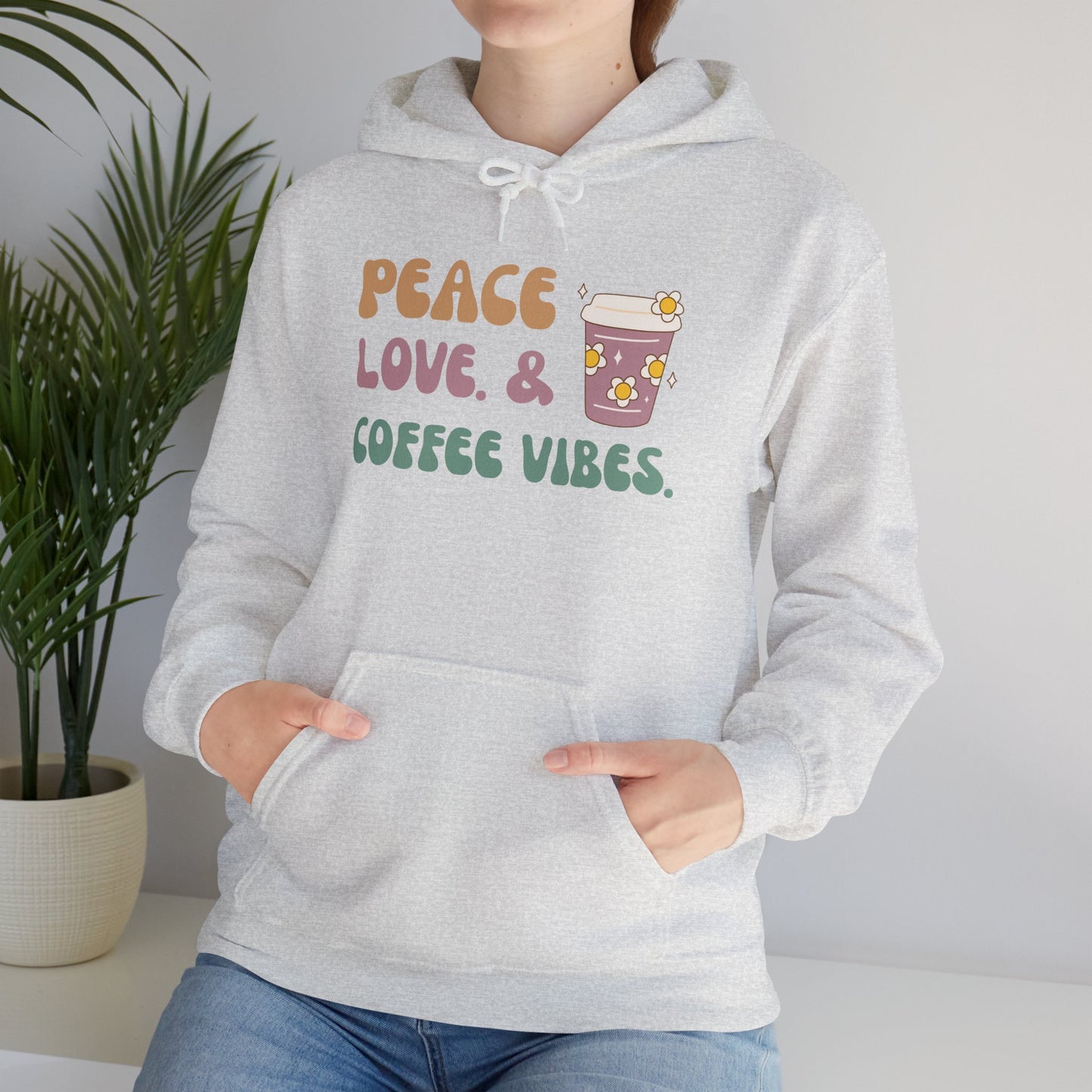 Peace Love and Coffee Vibes Unisex Heavy Blend™ Hooded Sweatshirt