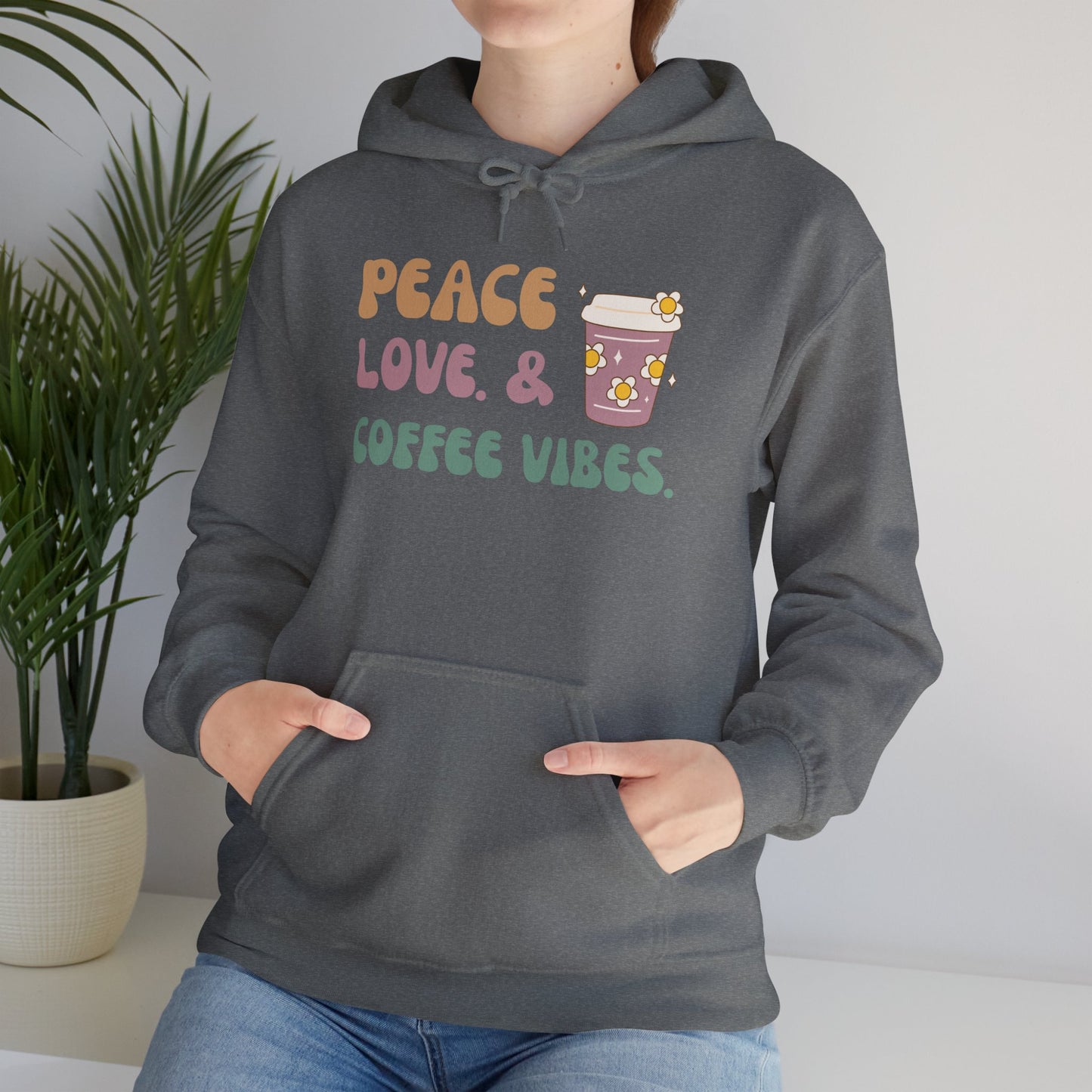Peace Love and Coffee Vibes Unisex Heavy Blend™ Hooded Sweatshirt