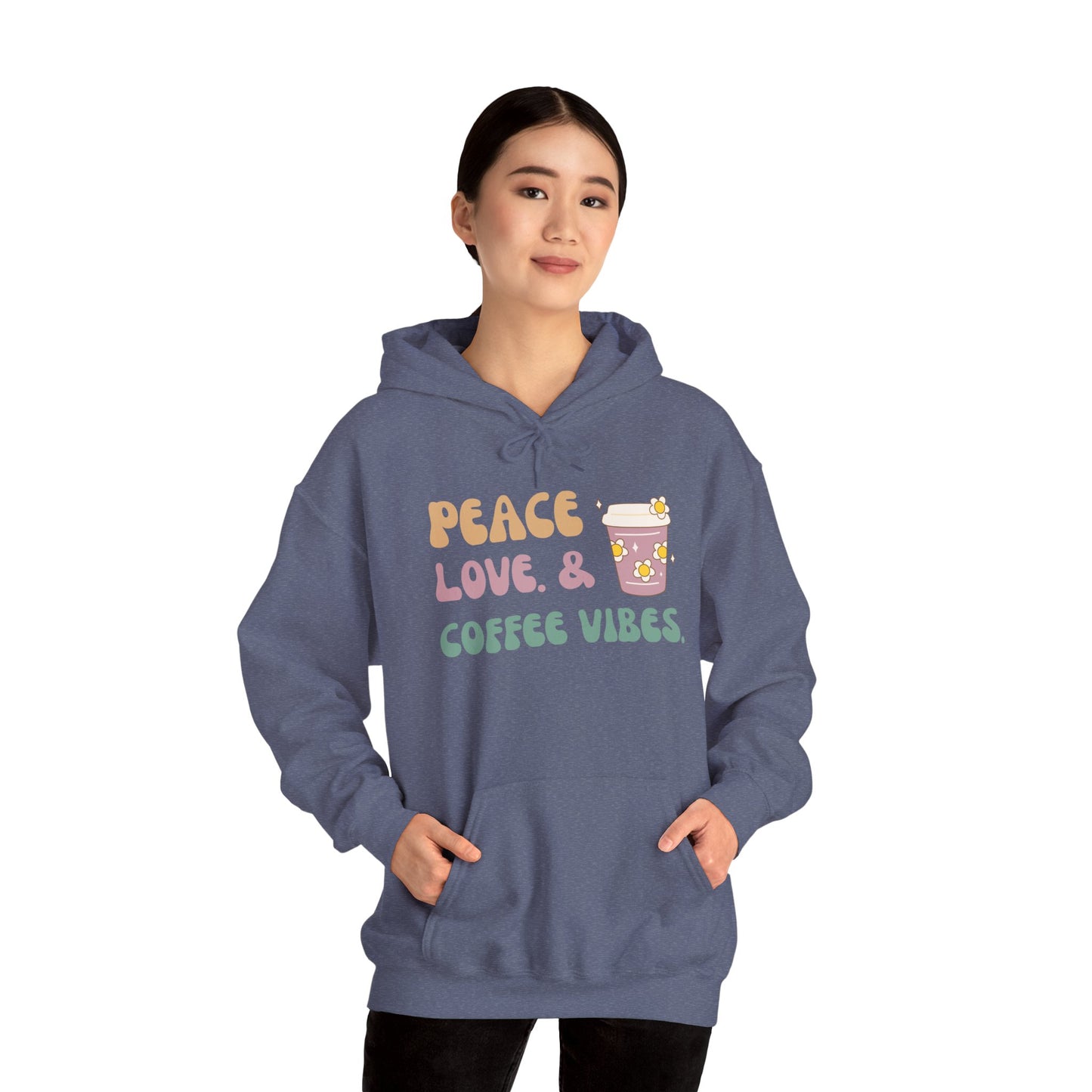 Peace Love and Coffee Vibes Unisex Heavy Blend™ Hooded Sweatshirt
