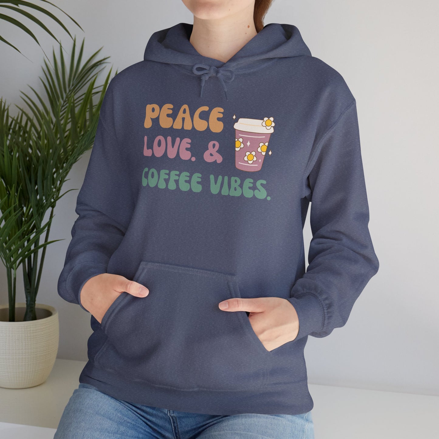 Peace Love and Coffee Vibes Unisex Heavy Blend™ Hooded Sweatshirt