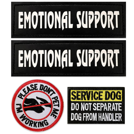 4 Pcs Reflective Dog Patches for Service Dog Vest Tactical Hook Loop Harness Removable Patch Set with Velcro Embroidered Emotional Support & Don’t Pet Me & Do Not Separate (Emotional Support)