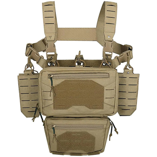 Tactical Chest Mini Rig 1000D Quick Release Multifunctional Tactical Vest Outdoor with Multi-Pockets (Tan)