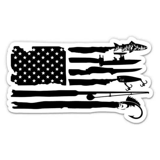 USA Flag Fishing Hunting Stickers - 2 Pack - Waterproof Vinyl for Car Phone Water Bottle Laptop - Fishing Hunting American Flag Decals (2-Pack)